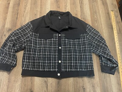 SheIn Jacket, Women's Plus 1XL, Black White, Buttons Up, Long Sleeve