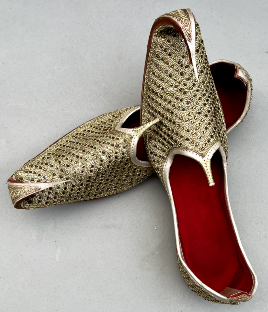 PANTOFOLA D’ORO Uomo matrimonio festa fatto a mano perline tradizionali lavoro pelle Khussa Mojari US 7 5