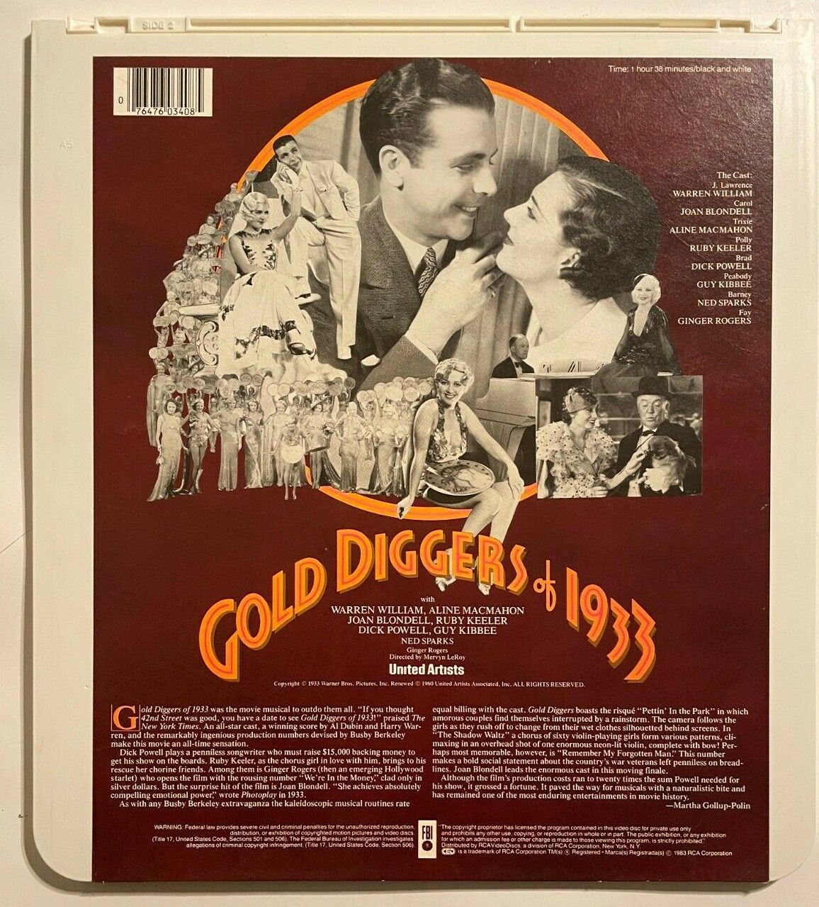 Gold Diggers of 1933, Warren William And Joan Blondell CED RCA