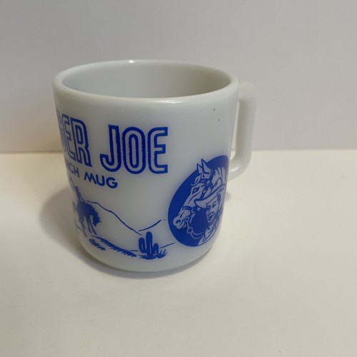 Vtg Ranger Joe Ranch Mug Blue Childrens D Handle Milk Glass Mug Hazel Atlas - Picture 2 of 4