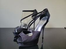 New Shi Womens 6 Stilettos Black Peep Toe Hee...