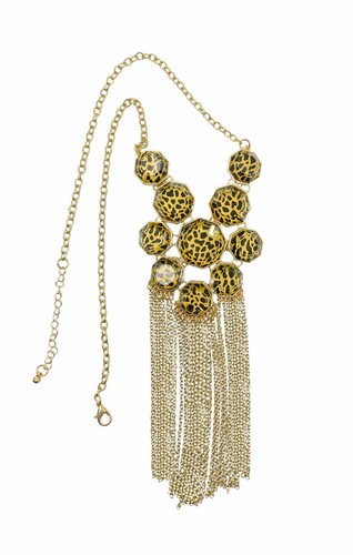 Casual Everyday Long Fringe Necklace Animal Print Leopard Jaguar Acrylic Lucite - Picture 2 of 3