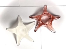 Set Of Two Glass Starfish Sea Star Tea Light Candle Holders Frosted Clear Peach
