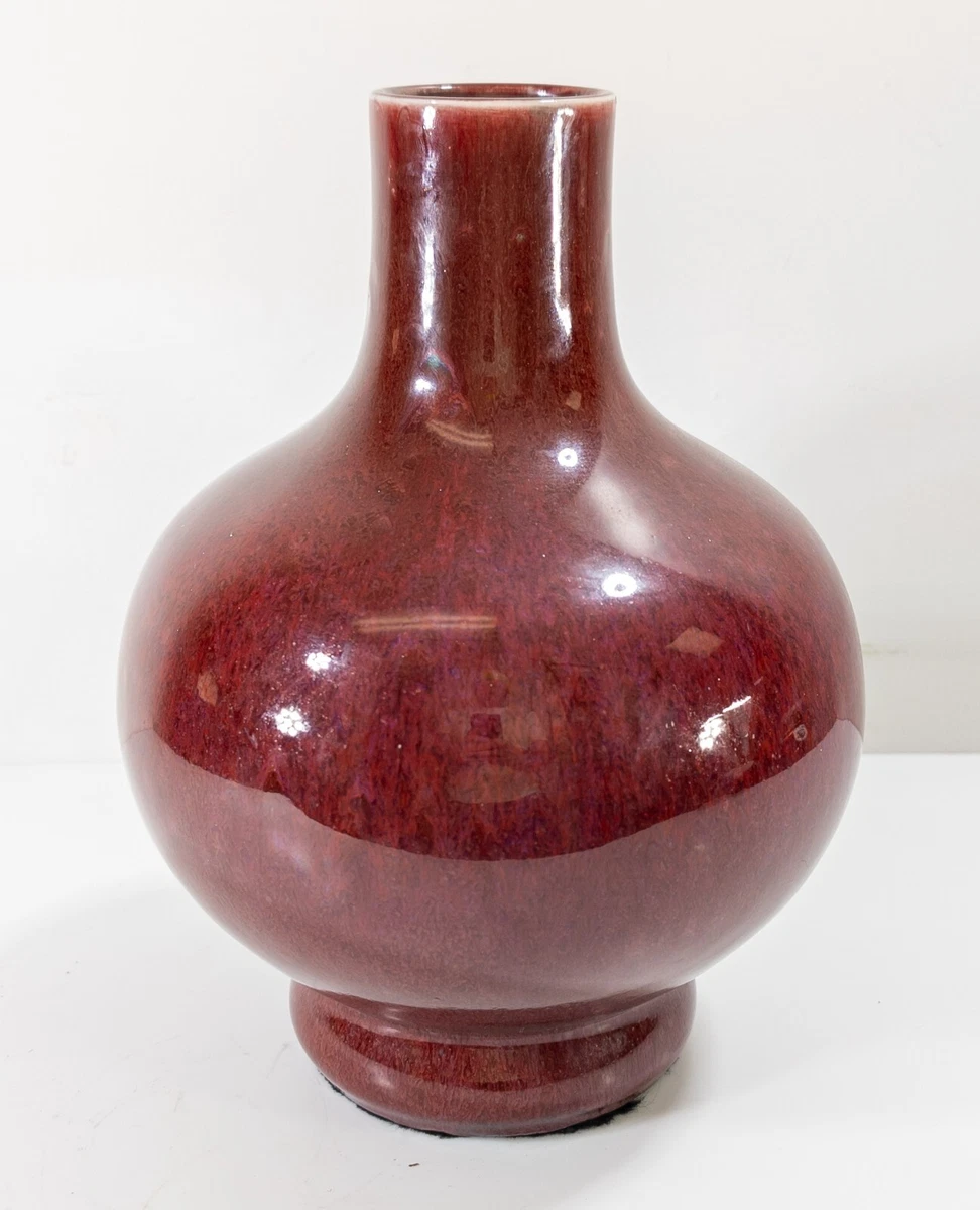 中国 赤い 花瓶 中国辰砂釉瓶送料込み0916