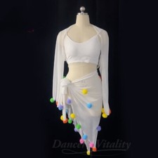 Belly Dance Costume Suit Yarn Shawl vest Small Colored Ball Hip Scarf 3pcs Dance