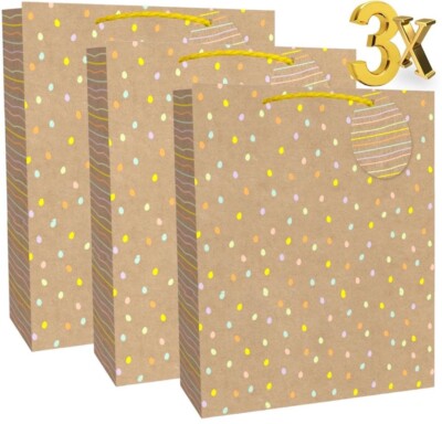 3 Stück große Luxus Geschenktüten Ostern Weihnachten Geburtstag Geschenktüte mit Etikett
