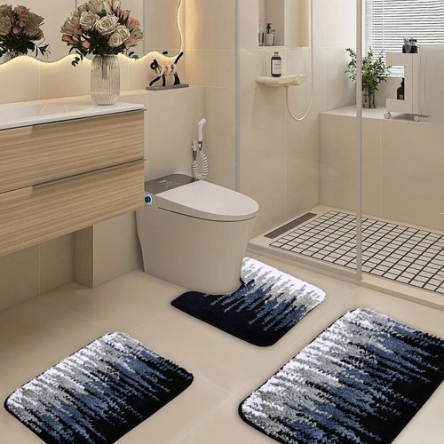 3 Pcs Microfiber Bathroom Rug Shaggy Soft Non-Slip Absorbent Bath Mat Plush Au - Picture 4 of 18