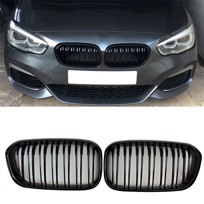 Gloss Black Front Kidney Grille Grill Twin Slat For BMW F20 F21 1 Series 15-19 - Image 2 of 4