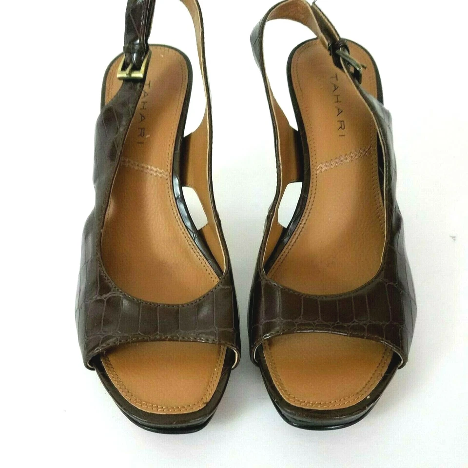 Zapatos para mujer Tahari Native talla 7 marrón con textura plataforma tacones de cuña informales Foto 2 de 4