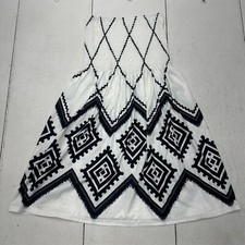 Shein Black & White Geometric Print Rouched Waist Sleeveless Dress Womens Size S