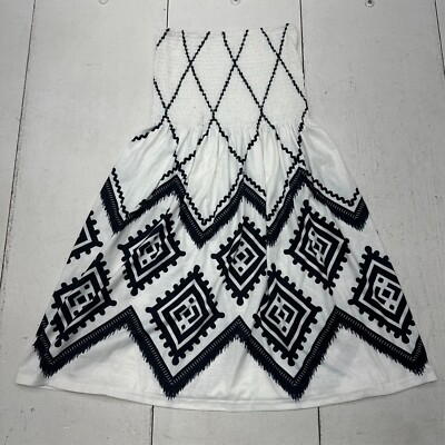 Shein Black & White Geometric Print Rouched Waist Sleeveless Dress Womens Size S