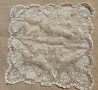 Vintage Handkerchief Hankie Chiffon Green Flocked Daisy Hearts Sheer Fabric