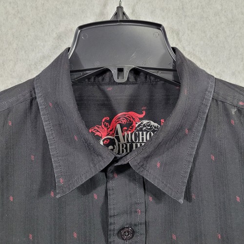Anchor Blue Button Front Shirt Mens XL Black Red Design Short Sleeve Pocket - Picture 9 of 12