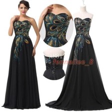 Women's Embroidered Peacock Dress Masquerade Party Evening Prom Bridesmaid Gowns