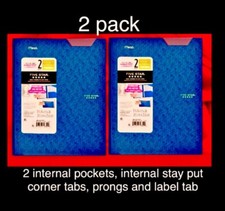 2pk five star 2 pocket Prong Durable Folders: Stay Put Tabs, 3D Cover BLUE