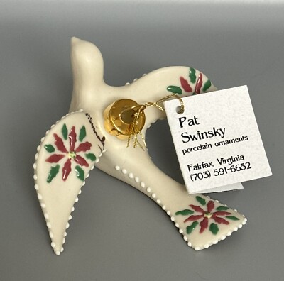 Dove Of Peace Hand Painted Porcelain Christmas Ornmanet Signed Pat Swinsky