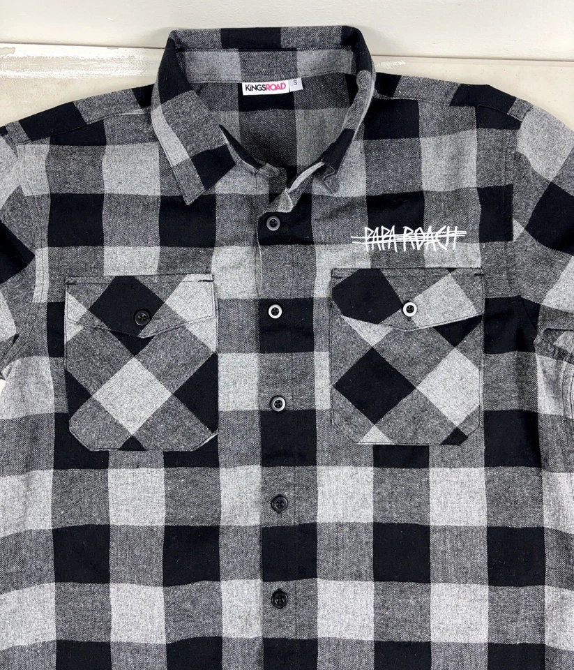 Papa Roach Rock Band Flannel Plaid Long Sleeve Button Up Shirt Kings Road Sz S - Image 4 of 4