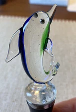 New LSArts Glass Wine Bottle Stoppers Dolphin Blown Glass Blue Green & Clear