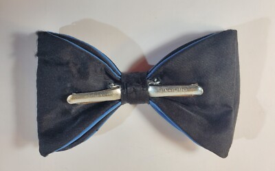 Vintage A La Scala Original Satin Black Blue Bow Tie in  display picture 3