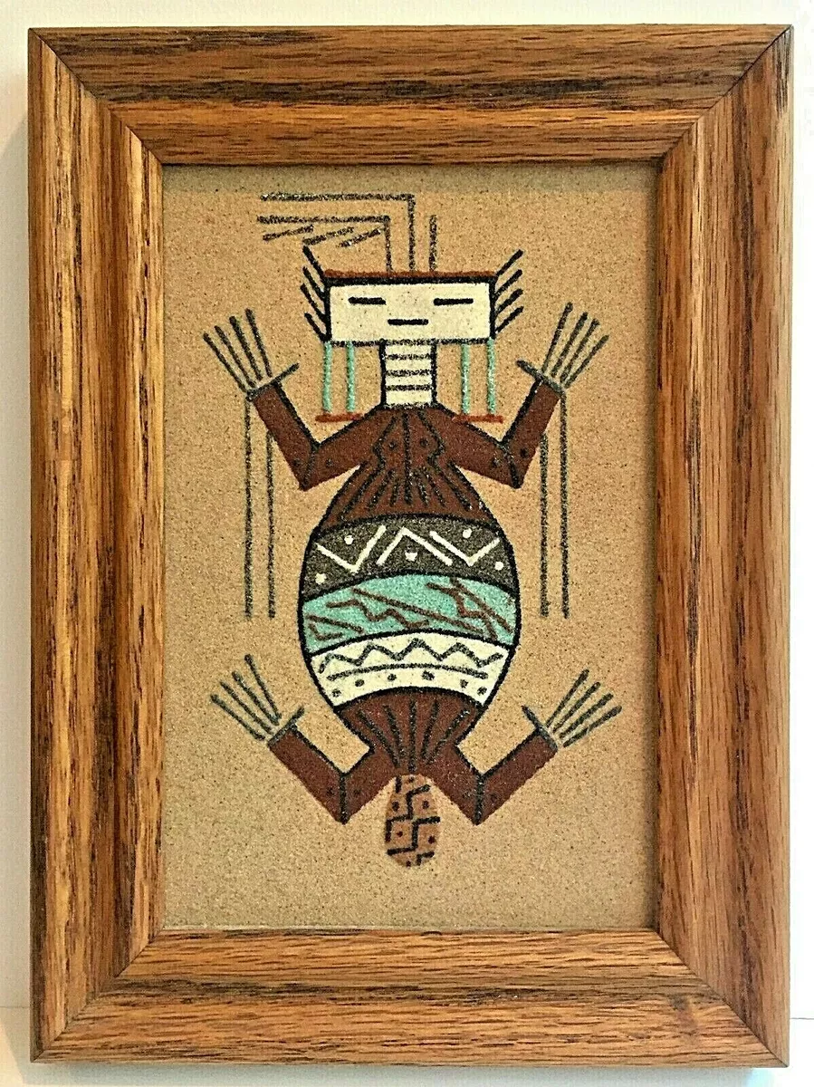 Vintage Navajo Indian Sand Painting Framed Native American 