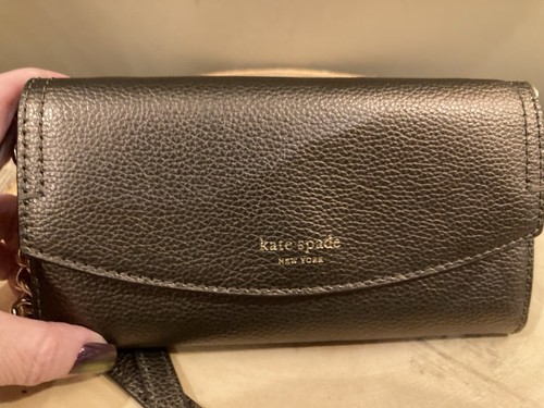 KATE SPADE Eva Wallet on Chain Convertible Cross-body Clutch Bag Ash Metallic - Picture 10 of 11