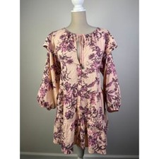 Free People Floral Tiered Mini Dress Puff Sleeves Cottagecore Romantic Pink S/P