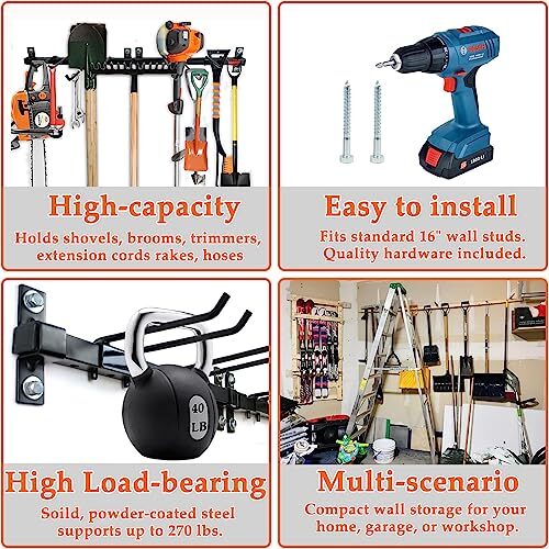 Garden Tool Storage Rack Wall Mount Shovel and Rake Hangers Yard Tool Rack 751717207960 eBay