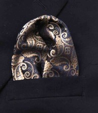 Gascoigne Pocket Square Paisley Flourish Blue Tan White
