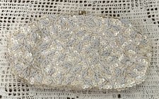 Vtg 50  s Cream Handmade Hong Kong Bead Sequin Evening Bag Purse Gold Chain