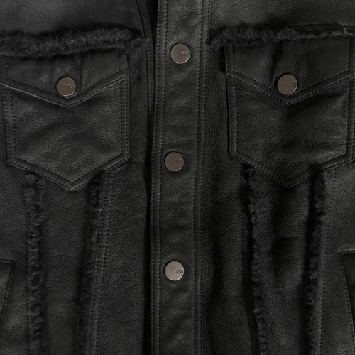 UGG Clint Men's Black Suede Lambskin Leather Shearling Trucker Jacket Coat M image 11