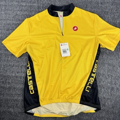 Mens NWT Castelli Cycling Jersey Shirt Black & Yellow With Pockets XL