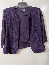Alex Evenings Women Purple Sequins Lace Open-Front Jacket Petite Sz 16 Scall Sl
