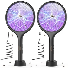 YISSVIC 4000V Electric Fly Swatter Bug Zapper Racket Rechargeable LED 2-Pack