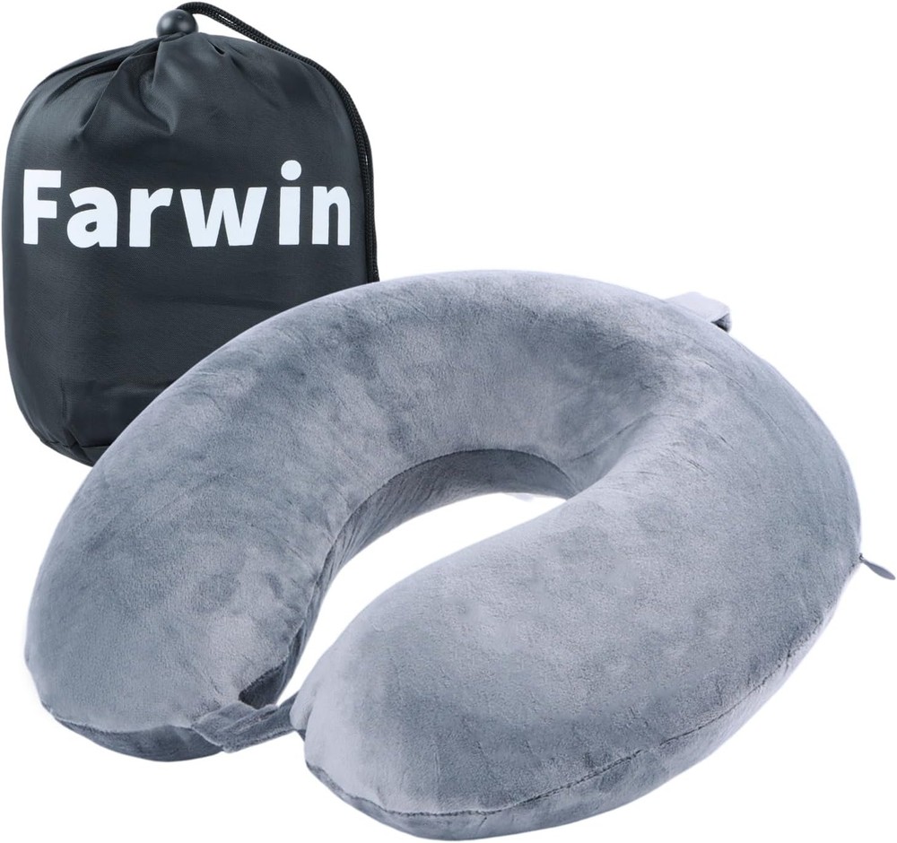 Travel Pillow,100% Pure Memory Foam U Shaped Neck 30X30X9cm, Grey