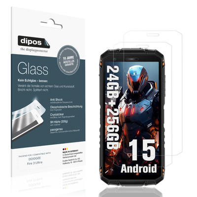 2x Schutzfolie für DOOGEE Fire 3 Ultra - Anti-Shock 9H Folie dipos Glass