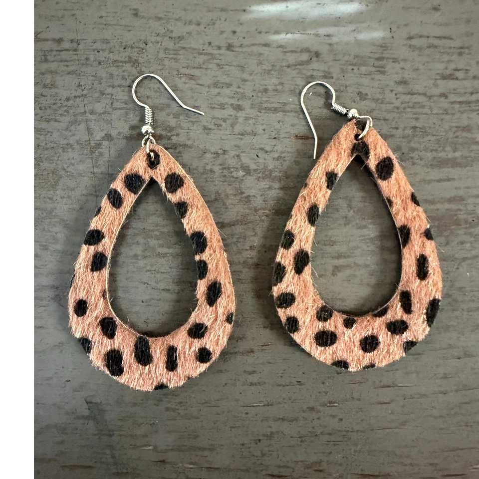 brown Leather Woven Teardrop Dangle Earrings 3 Inch Boho Lightweight - Image 1 of 1