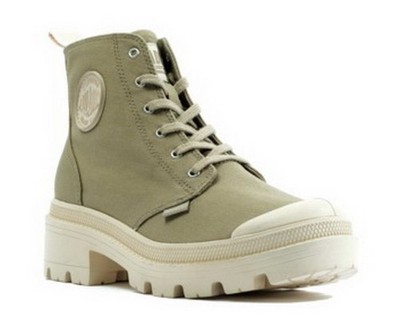 Palladium Schnürboot Pallabase Twill Grün Leinen Canvas High Sneaker Stiefelette