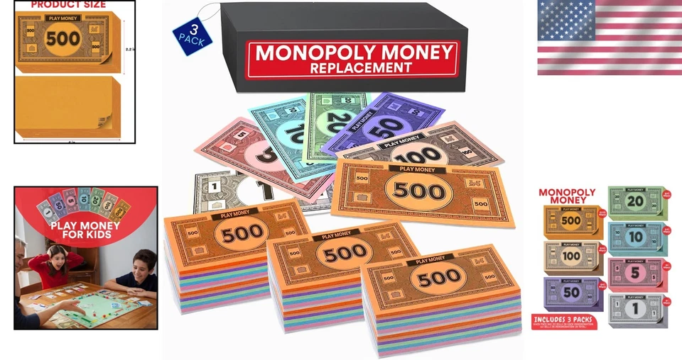 Obtén 3 veces la diversión con dinero de juego colorido - 60 billetes en colores vivos para Monopoly Foto 2 de 4