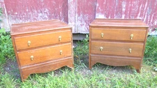 PAIR VINTAGE 2 DRAWER OAK END TABLES OR BEDSIDE NIGHT STANDS