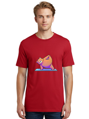 Bear-Doing-Yoga-Pose Mens Graphic Tee, 100% Cotton, Casual Summer Wear
