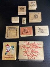 Lot of 10 Wooden Rubber Stamps Christmas Holiday Nativity Angel Santa Clause