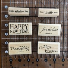 Stampin  Up Holidays and Wishes Vintgae Retired Rubber Wooden Stamp Set of 6