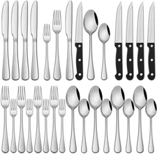 24-Piece Silverware Set with Steak Knives,Flatware Set Service for 4 Person, Foo