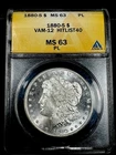 1880 S Morgan Silver Dollar ANACS MS 63 PL VAM 12