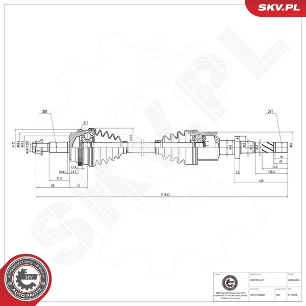 Esen SKV Antriebswelle Rechts, Vorderachse U.A. FüR Nissan, Opel, Renault-image