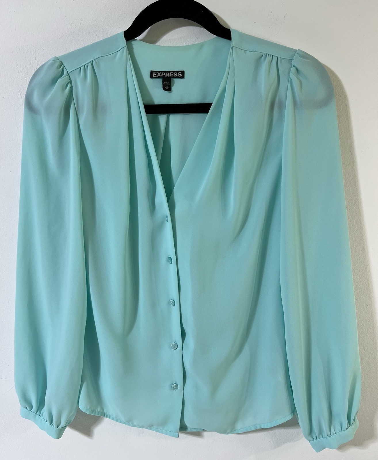 EXPRESS Turquoise Mint Green Button Down Balloon … - image 1
