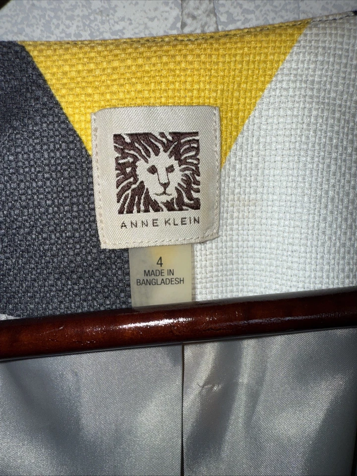 Impresionante Blazer de Anne Klein Talla 4 Hermosa Mezcla Geométrica Colores Grande L Foto 3 de 4