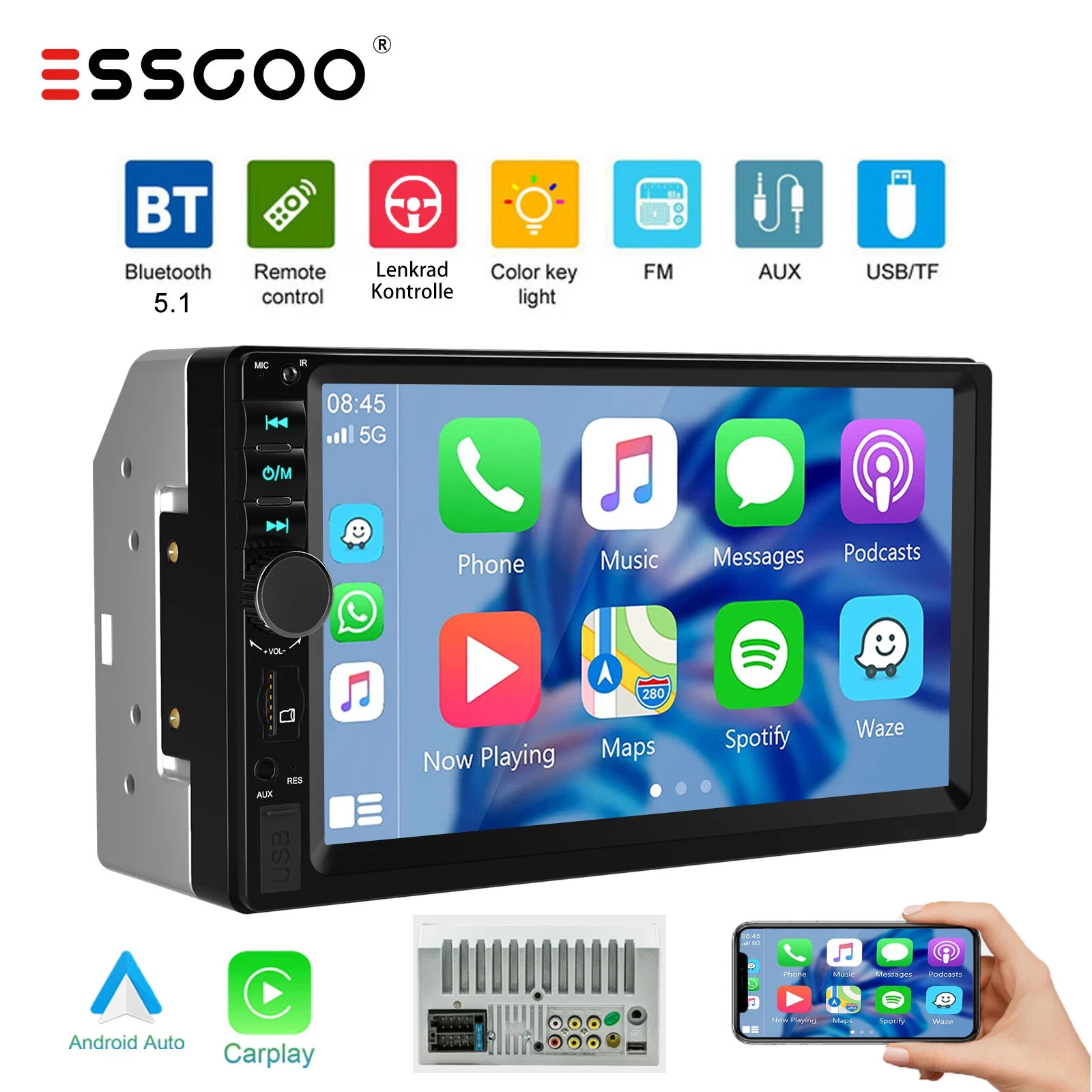 Apple Carplay Auto Autoradio doppia 2 Din 7" stereo Bluetooth USB AUX SD - Miniatura 6