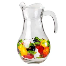 Fruit Medley Glass Pitcher with Lid Water Jug with Wraparound Pattern 1.9qt Jug