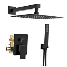 Black Shower System, Wall Mounted Shower Faucet Set with Valve, 10 Matte Black